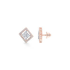 18K <b>Gold</b> Princess Cut Zircon <b>Stud</b> <b>Earrings</b> for Women-<b>Rose</b> White or Yellow <b>Gold</b> - Product Image 5