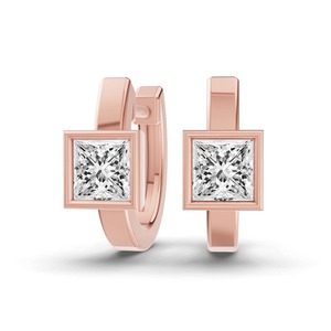 Reflective Single <b>Princess</b> Lab Grown Diamond Huggie Earrings 1.00 Ct Tw F-G Color VS Clarity 2 Diamonds 14K White Gold <b>Mirror</b> - Product Image 2