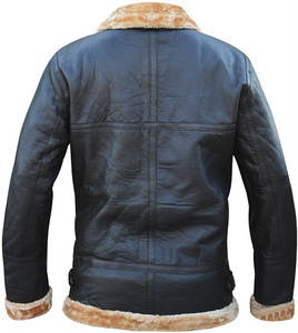 Blouson de moto en cuir véritable pour homme, écologique, style urbain, doublure Sherpa, coupe-vent, style motard, manteau d'hiver à col rabattable - Product Image 3