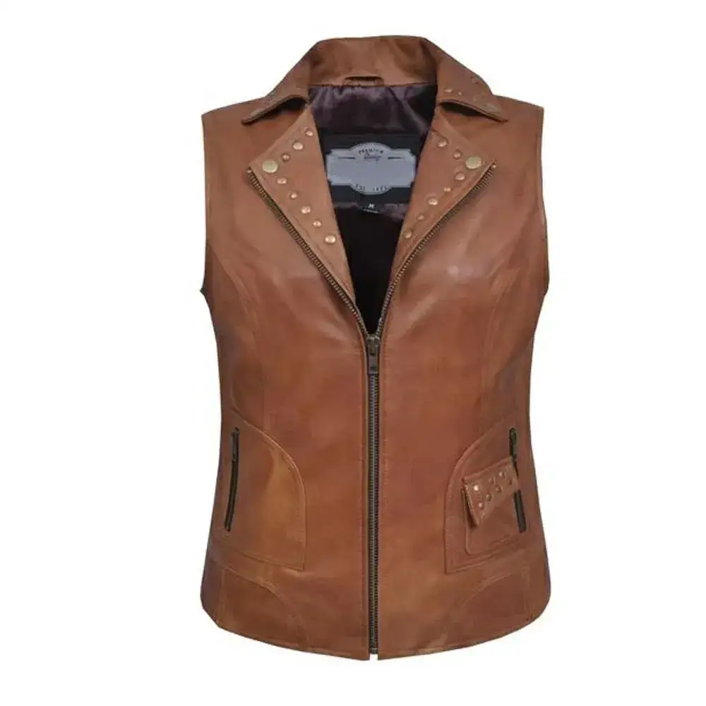 Top Selling Cheap Price Women Biker Leather Vest Best Factory Made In Pakistan New Design Women Biker Leather Vest