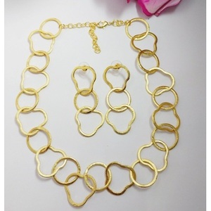 SOUMYA CREATIONS Handmade Brass Fashion Layered Bezel-Inlaid Statement Necklaces 18K <b>Gold</b> Plating Unisex Geometric Design - Product Image 2