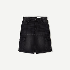 กางเกงขาสั้นผ้ายีนส์เอวกลางแบบฟอกกรดของผู้ชายกางเกงผ้าฝ้าย100% ระบายอากาศและพิมพ์ลายความทุกข์มีโลโก้ - Product Image 3