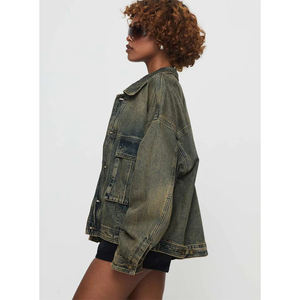 Chaqueta vaquera lavada OEM a prueba de viento ajustada superventas para mujer, personalizada de alta calidad, nueva moda, rellena de algodón teñido - Product Image 3