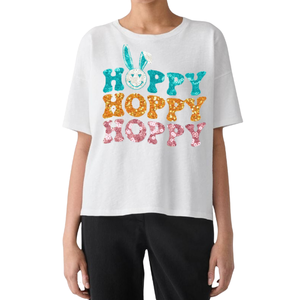 Camisetas sueltas informales, venta al por mayor, camisetas elegantes de Pascua para mujer, camisetas Boxy Fit, conejitos de lentejuelas, motivos bordados a mano para niñas - Product Image 2