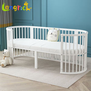 Lit bébé musical convertible 3-en-1 en <span class=keywords><strong>bois</strong></span> naturel, lits bébé ronds et ovales pour bébés et enfants, articles pour bébés - Product Image 2