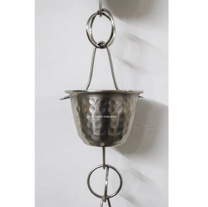 Chaîne de pluie en fer métallique de conception martelée argentée pour la décoration de jardin de ferme - Product Image 1