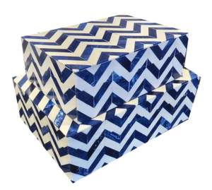 Handcrafted Rectangle Bone Inlay <b>Blue</b> White Classic Embossed Lid Closure <b>Jewellery</b> Box Storage for International Buyers - Product Image 1