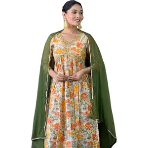 Último diseño Anarkali vestidos Dupatta con bordado traje de trabajo confeccionado boda india especial mujeres