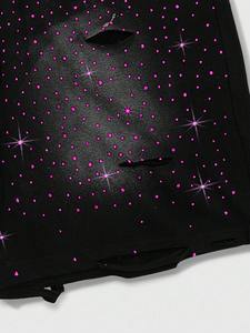 Pantalones Cortos de Lona 100% Algodón para Hombre, con Pedrería Personalizada, Lavado Ácido, Estilo Streetwear Hip Hop, Desgastados y con Bajo Deshilachado - Product Image 6