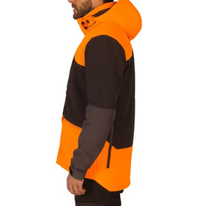 Blaze Orange Upland Chaqueta de caza Tela impermeable a prueba de viento con capucha extraíble Cierre de cremallera Equipo de caza Upland aislado - Product Image 3