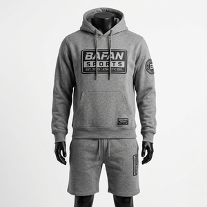 Ensemble sweat à capuche et short pour homme, coton polyester molletonné premium 300 GSM, doux et chaud, gris, logo personnalisé - Product Image 3