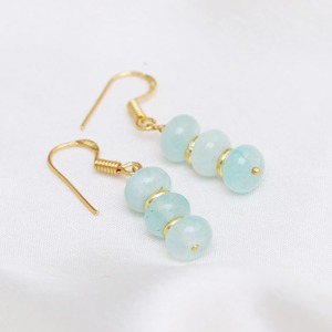 Boucles d'oreilles en calcédoine Aqua faites à la main en plaqué or avec perles d'espacement bijoux élégants en pierres précieuses bleu clair pour femmes - Product Image 3