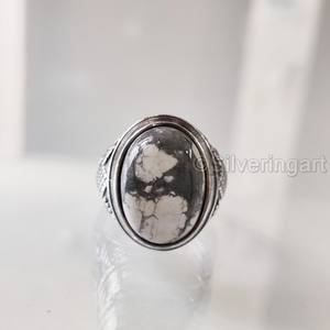 Bague en argent sterling 925 pour homme, bague de naissance en Howlite blanche naturelle, bijoux de noël arabe de toutes tailles - Product Image 4