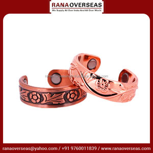 Anillo de cobre puro duradero artesanal de artesanos indios anillo de puño abierto Ajustable para drenaje linfático - Product Image 3