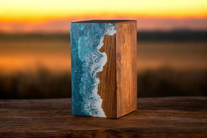 Urne artisanale en palissandre Ocean Wave Urne funéraire commémorative en résine artistique pour cendres - Product Image 6