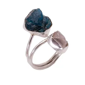 Anel rosa de quartzo neon apatite, pedra cruda anel de prata esterlina 925, joia artesanal