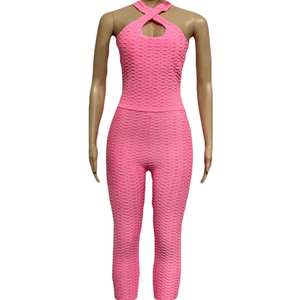 Vêtements de sport respirants et écologiques pour femmes ensemble d'entraînement 2 pièces Leggings de yoga et vestes de soutien-gorge de course-fermeture à cordon de serrage - Product Image 3
