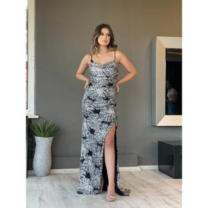 Yıldızlar cinturino in corda da donna, spacco laterale, abito da sera lungo con paillettes An39412 39412