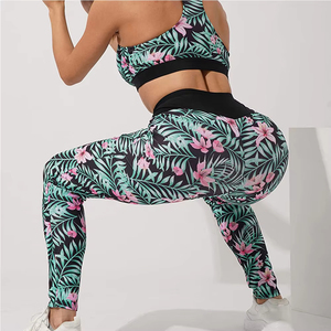 Women's Elastic Waist Yoga <b>Leggings</b> Bra Set Mid Waist <b>Seamless</b> and Stylish Fitness Wear with Solid Pattern - Product Image 3