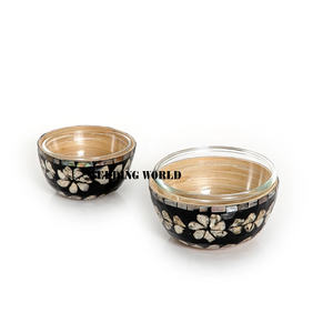 Ensemble de deux saladiers en bois de qualité supérieure faits à la main en gros bol de service classique élégant de luxe bol de service en bois - Product Image 2