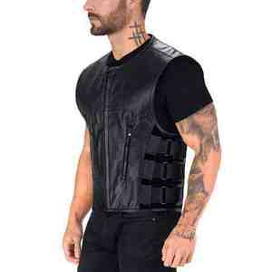 Nouveau gilet de moto en cuir personnalisé pour hommes, vente en gros, avec fermeture éclair et boutons, gilet décontracté en cuir avec poches, veste sans manches pour motards - Product Image 6