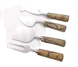 Ensemble de 3 couteaux, spatules et épandeurs à fromage en acier inoxydable avec manche rond en bois pour hôtel, maison et restaurant - Product Image 6
