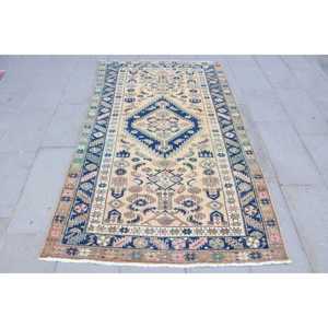 Alfombra Turca Vintage, Alfombra de 3.9x6.6 pies, Alfombra de Lana Azul Ombré - Product Image 1