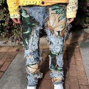 Nouveaux patchs pour hommes, pantalon baggy, taille haute, jean d'hiver avec fermeture à glissière, poche droite, coupe ample - Product Image 2