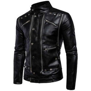 Elegante chaqueta de cuero para hombre Slim Fit manga larga cómoda ropa de abrigo informal con cierre de cremallera para Otoño Invierno desgaste - Product Image 3