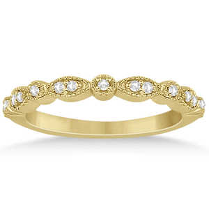 Alliance de mariage en or jaune 14 carats avec petite marquise et diamants en points, 0,13 ct - Product Image 3