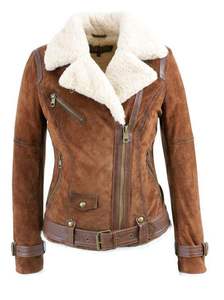 All New Women <b>Double</b> face Sheepskin Leather Coat Black Jacket Slim-Fit Leather Biker Jacket for Women - Product Image 4