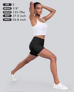 Short de motard pour femme avec poches Taille haute Contrôle du ventre Spandex Workout Yoga Athletic Gym Shorts - Product Image 6