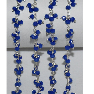 Chaîne de perles bleu roi de 3 mm, plaquée or, enveloppée de fil, pour la fabrication de bijoux, vendue au mètre - Product Image 1