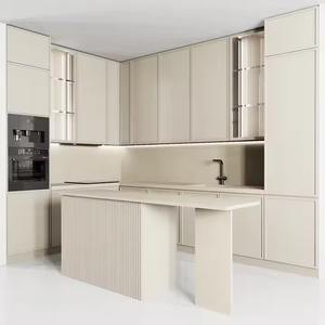 Armoire modulaire européenne intelligente en bois design moderne complet uv mélamine mdf ensemble d'armoires de cuisine sur pied avec évier - Product Image 1