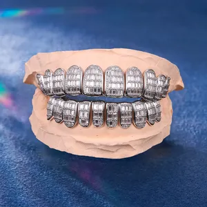 Grillz sur mesure entièrement sertis de diamants taille baguette en or massif 14 carats 0,75 CT Bijoux fins de qualité supérieure Hip Hop - Product Image 2