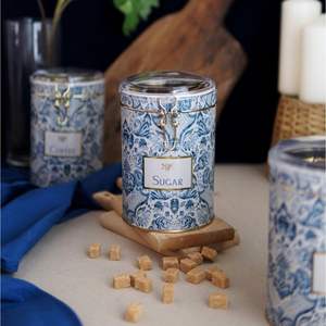 Motif décoratif bleu blanc inspiré de l'azulejo 1.1L boîte de rangement en métal fermoir en fil couvercle Transparent boîte de rangement décorative - Product Image 2