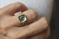 Impressionnant fait à la main argent plaqué or Rose Quartz vert Quartz gemmes anneau rond et forme d'écuyer 6X8mm ensemble de broches ensemble de bijoux de mode