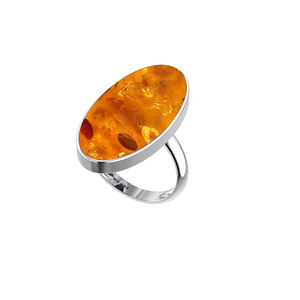 Anillo de Compromiso Unisex de Plata de Ley 925 Certificada con Acabado de Alta Calidad, Engaste de Bisel, Ámbar Natural, Forma de Trillón, Ovalado, Pera, Clásico - Product Image 4