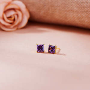 18k <b>Gold</b> Princess Cut Zircon <b>Stud</b> <b>Earrings</b> Vintage Style <b>Rose</b> <b>Gold</b> - Product Image 1