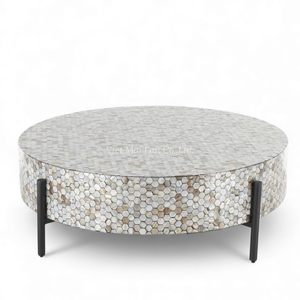 Table basse de luxe en nacre faite à la main, incrustation de coquillages, mobilier pour espaces de vie modernes - Product Image 1