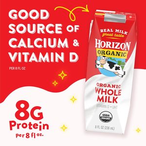 Boîtes de lait entier Horizon Organic, conservables au réfrigérateur, paquet de 18 - 8g de protéines par portion - Product Image 3