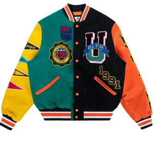เสื้อแจ็กเก็ตผู้ชายแนวสตรีทผ้ากำมะหยี่แขนเสื้อหนังปักลายตัวอักษรเบสบอล - Product Image 4