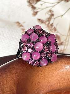 แหวนโกเมนพลอยทับทิมสีชมพูแดงและพลอย925เงินแท้สีดำทองอาร์ตเดคโคเครื่องประดับสไตล์วินเทจ - Product Image 6