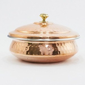 Newly Arrival Superior Quality Metal Copper Antique Finished Antique Designer Ruffoni Casserole Supplies With Gold Plated Handle - Product Image 2