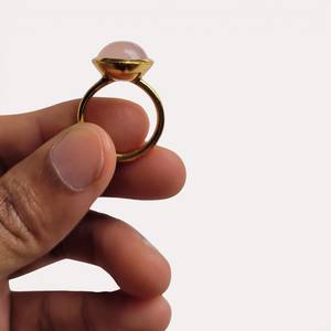 Anillo de Plata de Ley Chapado en Oro de 18K Hecho a Mano con Incrustaciones de Cuarzo Rosa, Estilo Étnico, Acabado Pulido para Mujer, Regalo de Compromiso - Product Image 3