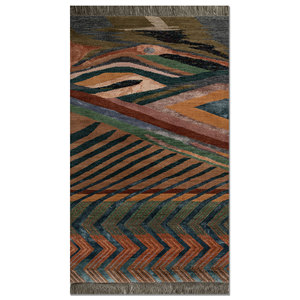 Manchaha Abstract Pattern Hand Knotted <b>Wool</b> & Bamboo Silk Rug <b>Red</b> & Orange-For Home Use Les-2814 - Product Image 1