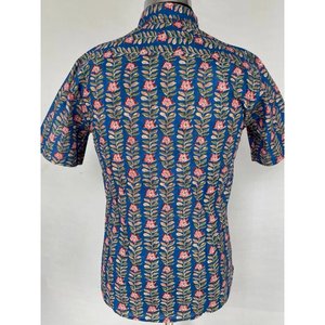 Men's Pure Cotton Summer Cool Casual Beach <b>Shirt</b> Comfortable Urban Garden Picnic Dad Gift in Blue Handblock Print Poplin Fabric - Product Image 4