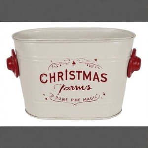 Santas Grove Holiday Planter Bucket Styled in Vintage Metal Look Conçu pour la verdure extérieure et la décoration de jardin d'hiver festif - Product Image 3
