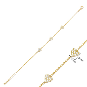 Heart Clear Zircon Stone <b>Charm</b> Woman Bracelet Turkish Handmade Wholesale 925 Sterling Silver Jewelry - Product Image 3