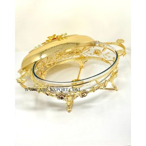 Casserole de service en métal et verre poli doré à motif de fleurs, meilleure vente de pots uniques faits à la main élégants de luxe - Product Image 2